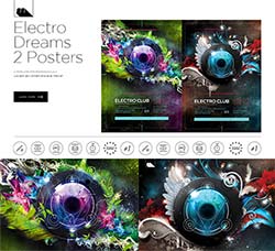 2个梦幻的电子音乐派对海报模板：Electro Dreams 2 Party Posters